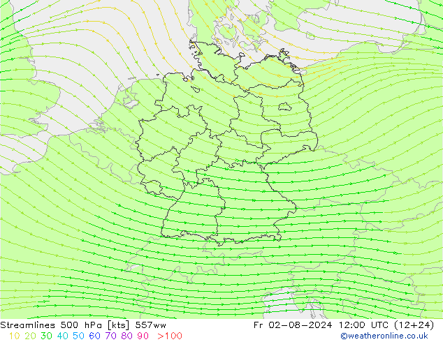 Stroomlijn 500 hPa 557ww vr 02.08.2024 12 UTC
