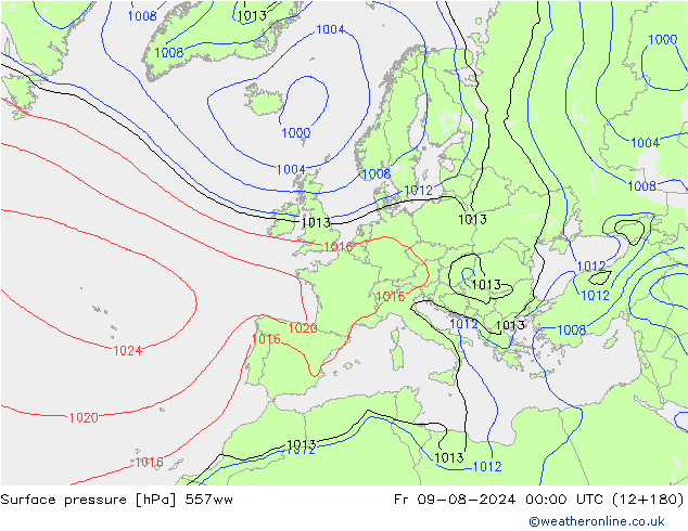 地面气压 557ww 星期五 09.08.2024 00 UTC