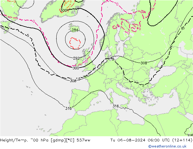 Height/Temp. 700 hPa 557ww 星期二 06.08.2024 06 UTC