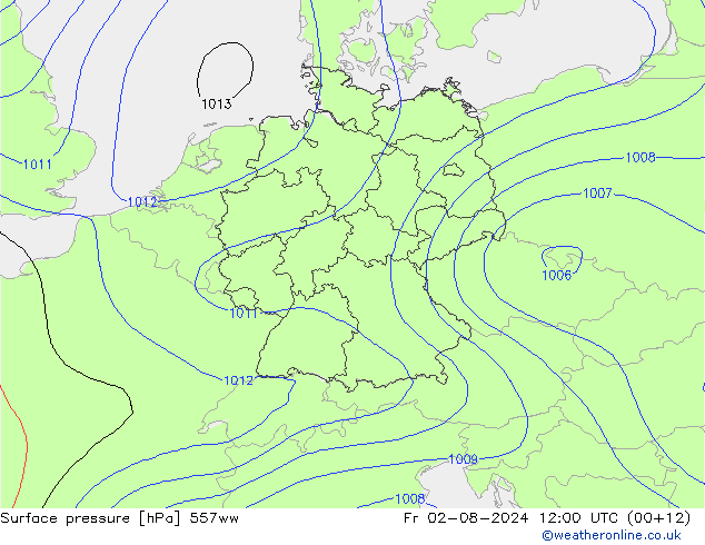 Luchtdruk (Grond) 557ww vr 02.08.2024 12 UTC