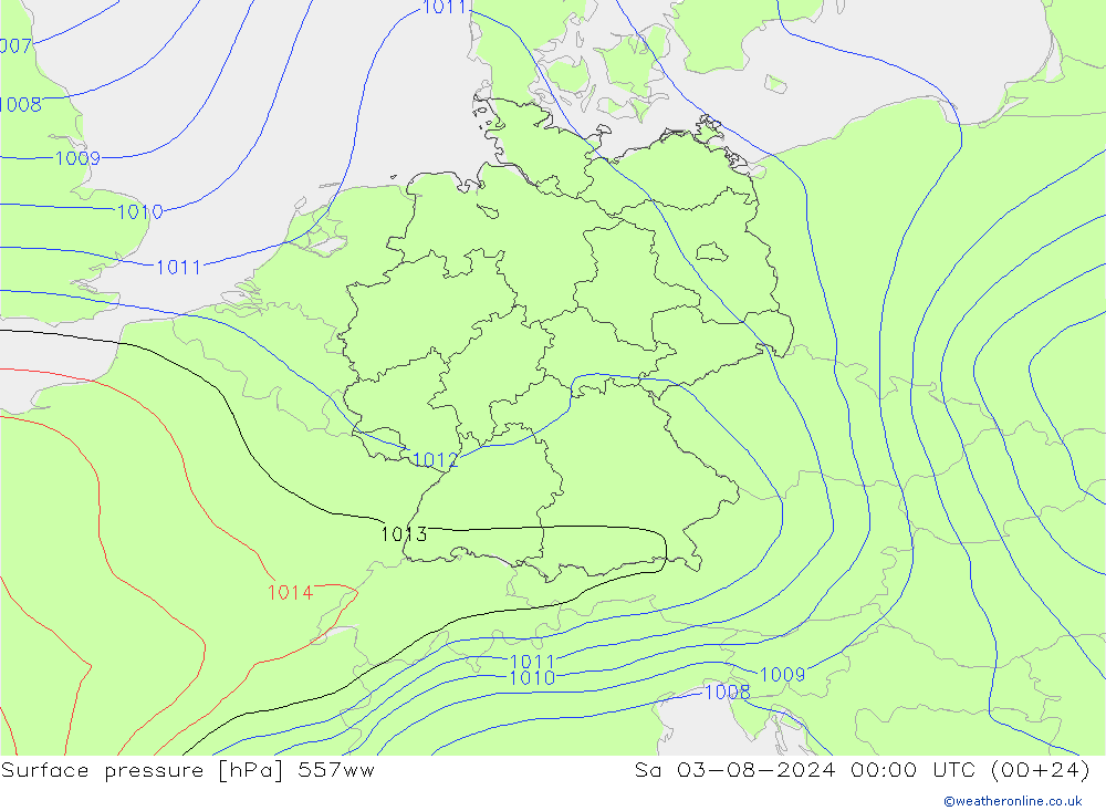 地面气压 557ww 星期六 03.08.2024 00 UTC