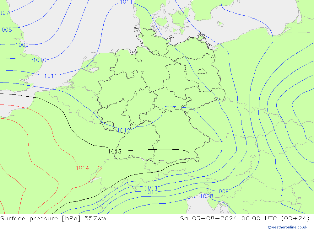 Luchtdruk (Grond) 557ww za 03.08.2024 00 UTC