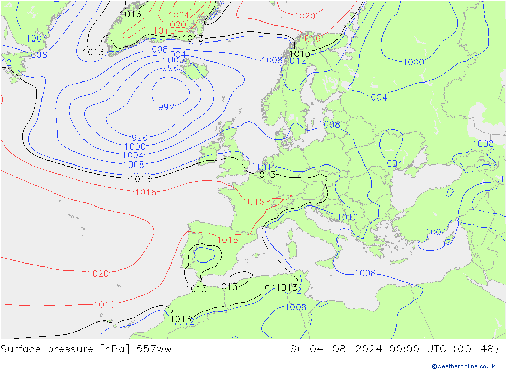 地面气压 557ww 星期日 04.08.2024 00 UTC