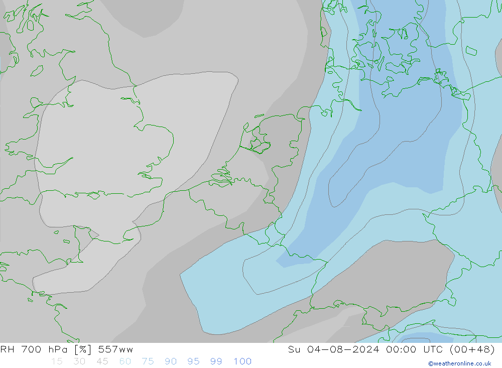 RH 700 hPa 557ww 星期日 04.08.2024 00 UTC