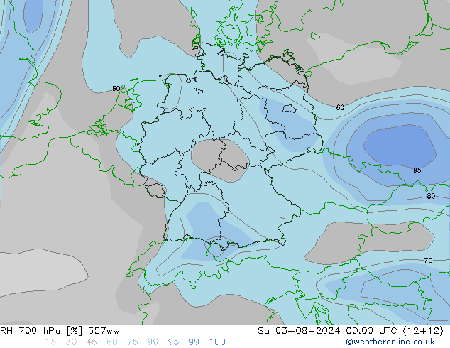 RH 700 hPa 557ww 星期六 03.08.2024 00 UTC