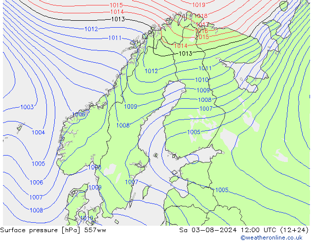 地面气压 557ww 星期六 03.08.2024 12 UTC