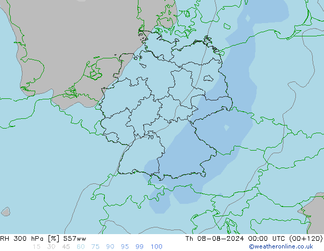 RH 300 hPa 557ww 星期四 08.08.2024 00 UTC