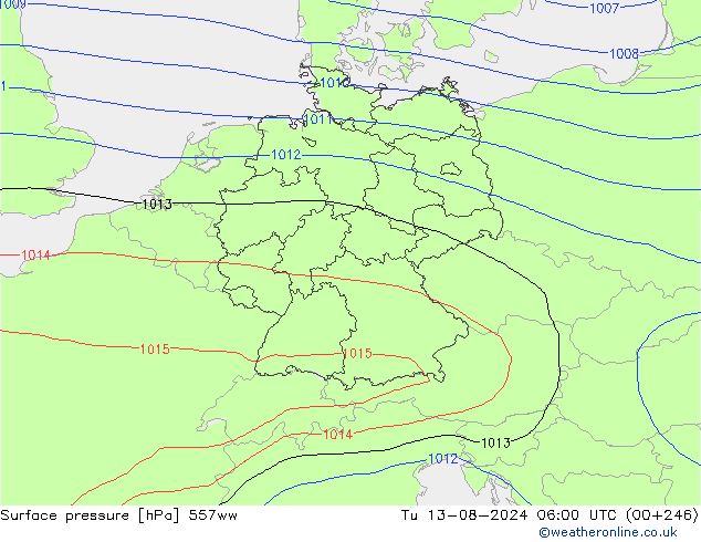 地面气压 557ww 星期二 13.08.2024 06 UTC