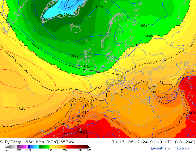 SLP/Temp. 850 hPa 557ww di 13.08.2024 00 UTC