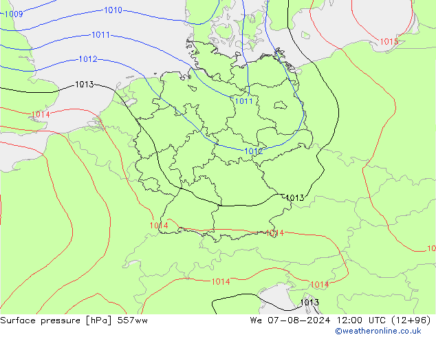 Luchtdruk (Grond) 557ww wo 07.08.2024 12 UTC