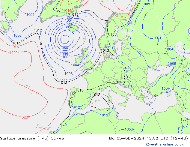 地面气压 557ww 星期一 05.08.2024 12 UTC