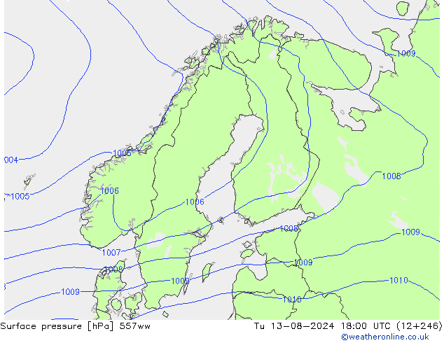 地面气压 557ww 星期二 13.08.2024 18 UTC