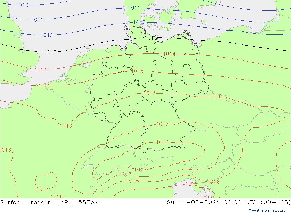 地面气压 557ww 星期日 11.08.2024 00 UTC