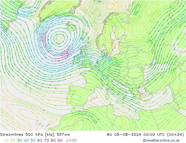 风 500 hPa 557ww 星期一 05.08.2024 00 UTC