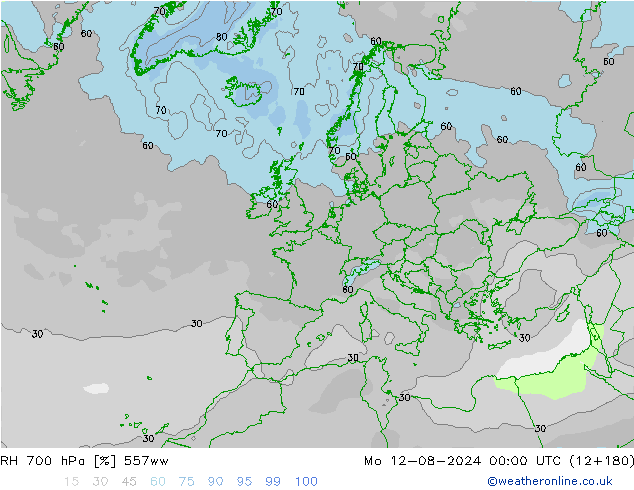 RH 700 hPa 557ww 星期一 12.08.2024 00 UTC