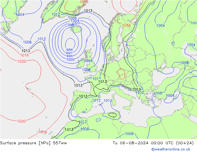 Luchtdruk (Grond) 557ww di 06.08.2024 00 UTC