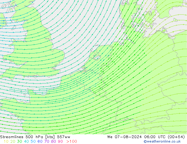 风 500 hPa 557ww 星期三 07.08.2024 06 UTC