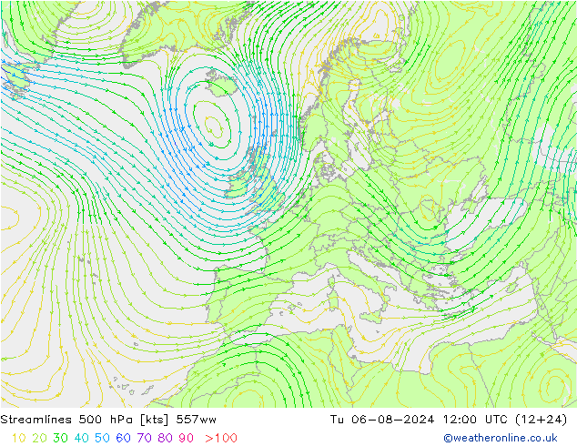 Stroomlijn 500 hPa 557ww di 06.08.2024 12 UTC