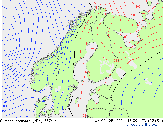 地面气压 557ww 星期三 07.08.2024 18 UTC