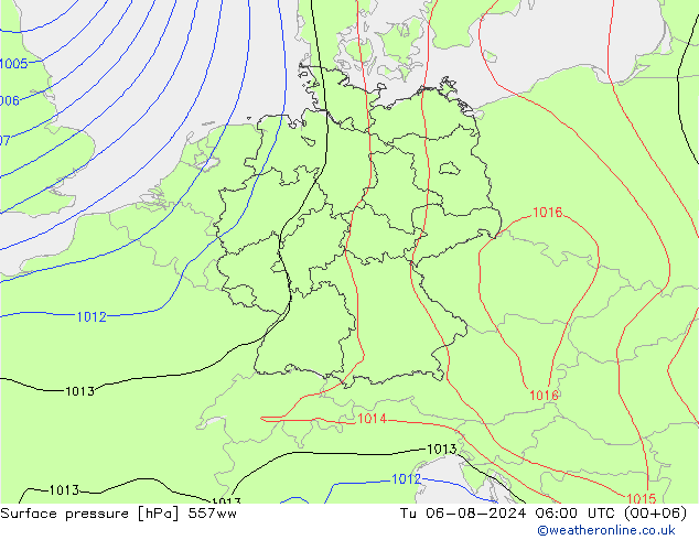 地面气压 557ww 星期二 06.08.2024 06 UTC