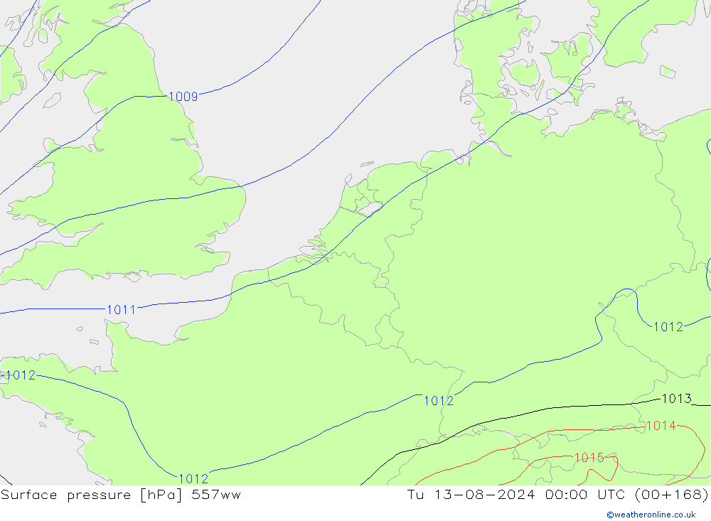 Luchtdruk (Grond) 557ww di 13.08.2024 00 UTC