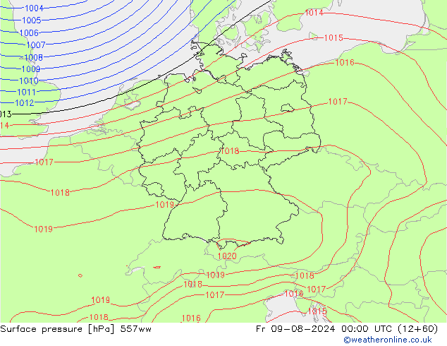 Luchtdruk (Grond) 557ww vr 09.08.2024 00 UTC