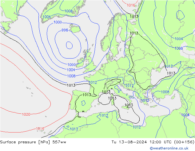 Luchtdruk (Grond) 557ww di 13.08.2024 12 UTC