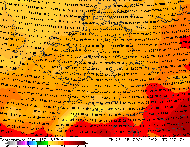 温度图 557ww 星期四 08.08.2024 12 UTC