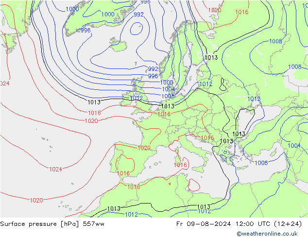 Luchtdruk (Grond) 557ww vr 09.08.2024 12 UTC