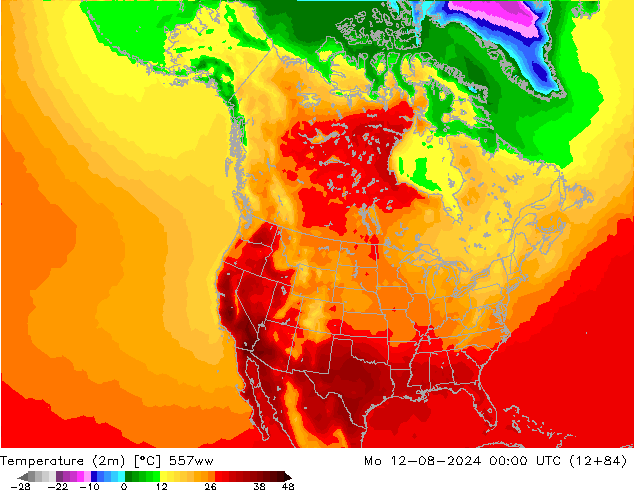 Temperatuurkaart (2m) 557ww ma 12.08.2024 00 UTC