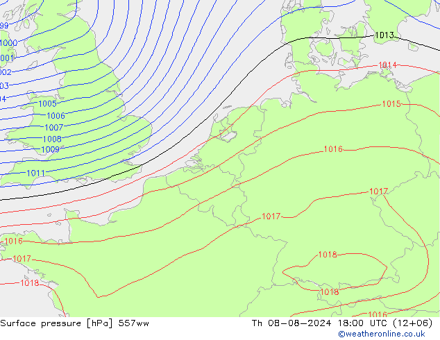 地面气压 557ww 星期四 08.08.2024 18 UTC