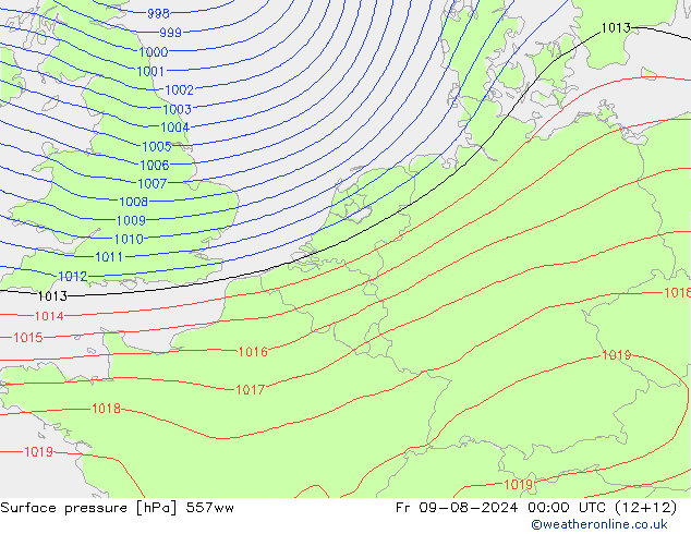 地面气压 557ww 星期五 09.08.2024 00 UTC