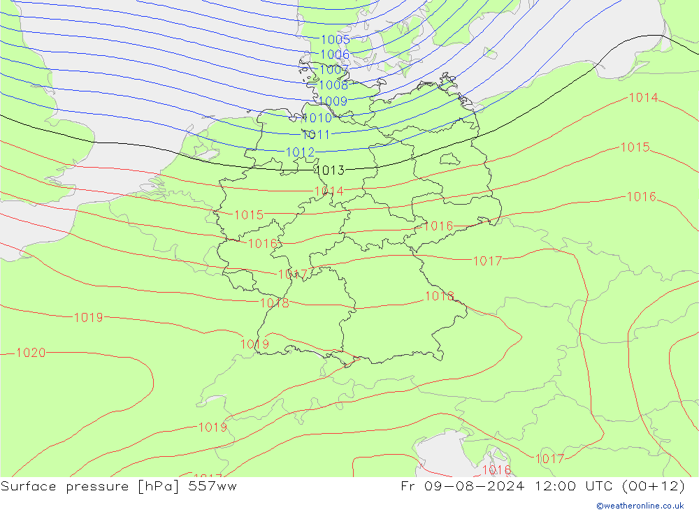 地面气压 557ww 星期五 09.08.2024 12 UTC