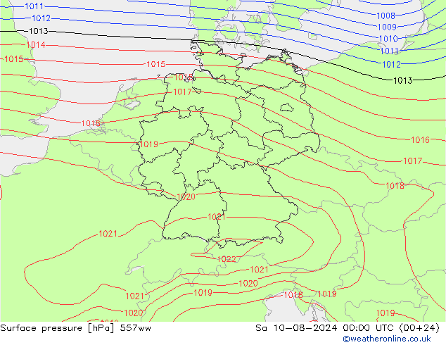 地面气压 557ww 星期六 10.08.2024 00 UTC