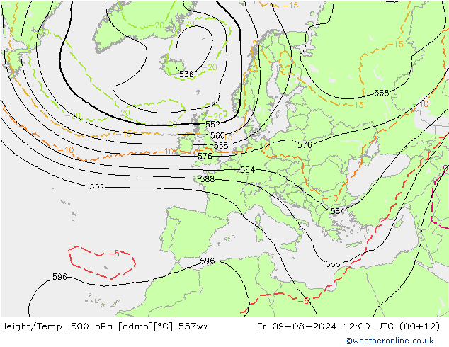 Height/Temp. 500 hPa 557ww 星期五 09.08.2024 12 UTC