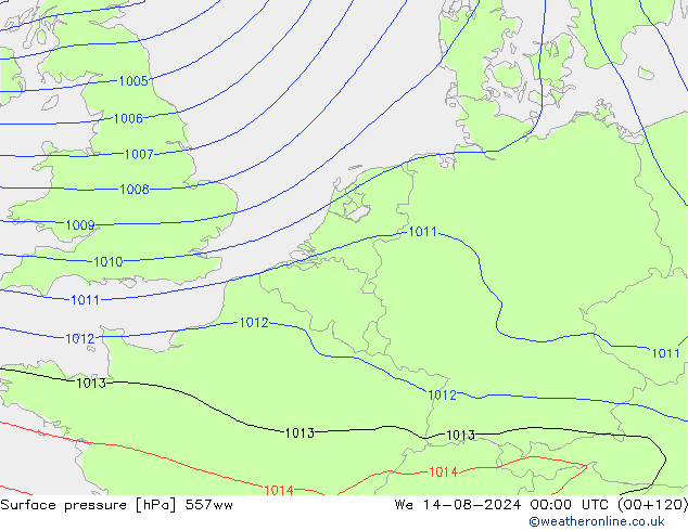 地面气压 557ww 星期三 14.08.2024 00 UTC