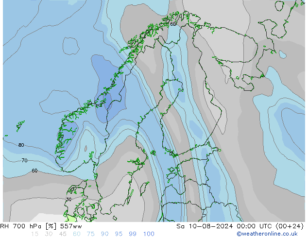 RH 700 hPa 557ww 星期六 10.08.2024 00 UTC