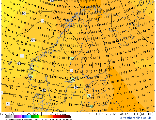 Height/Temp. 925 hPa 557ww 星期六 10.08.2024 06 UTC