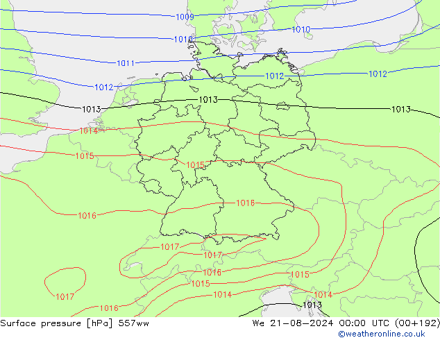 Luchtdruk (Grond) 557ww wo 21.08.2024 00 UTC