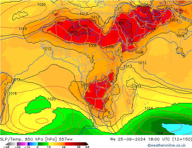 850 hPa Yer Bas./Sıc 557ww Çar 25.09.2024 18 UTC