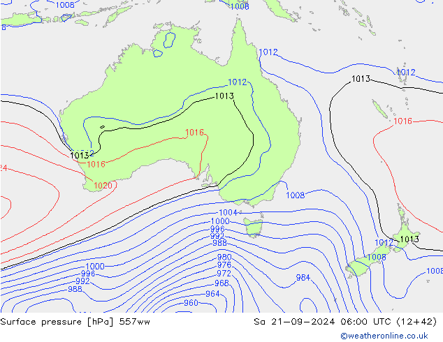 Pressione al suolo 557ww sab 21.09.2024 06 UTC