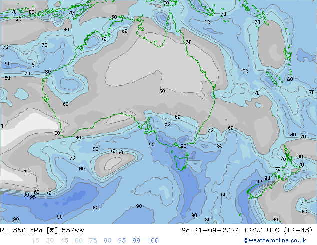 RH 850 hPa 557ww  21.09.2024 12 UTC