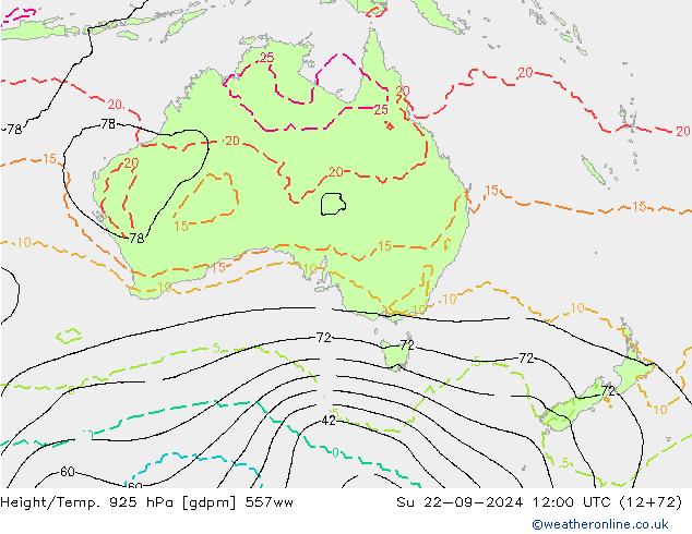 Height/Temp. 925 hPa 557ww dom 22.09.2024 12 UTC