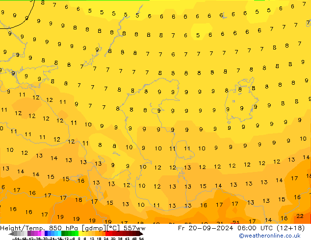 Height/Temp. 850 hPa 557ww Fr 20.09.2024 06 UTC