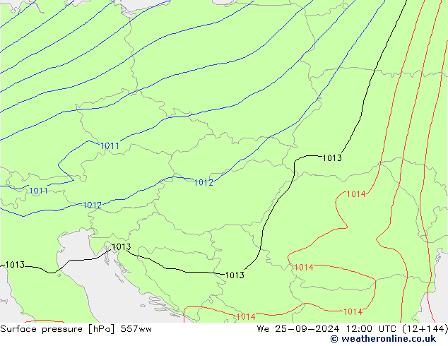 Surface pressure 557ww We 25.09.2024 12 UTC