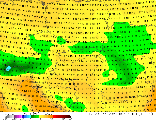 Temperature (2m) 557ww Fr 20.09.2024 00 UTC