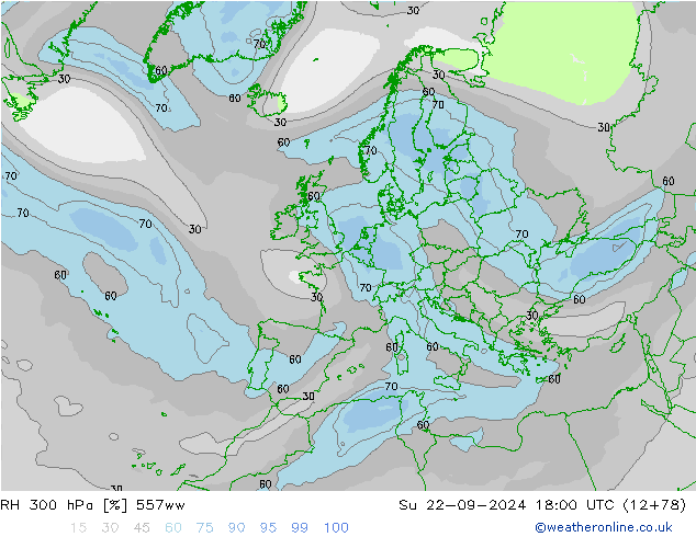 RH 300 hPa 557ww Su 22.09.2024 18 UTC