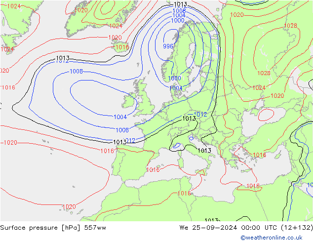 Surface pressure 557ww We 25.09.2024 00 UTC