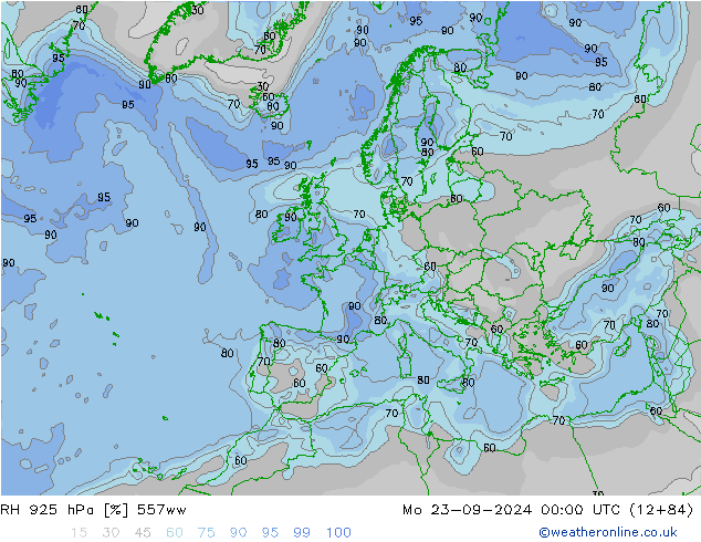 RH 925 hPa 557ww Mo 23.09.2024 00 UTC