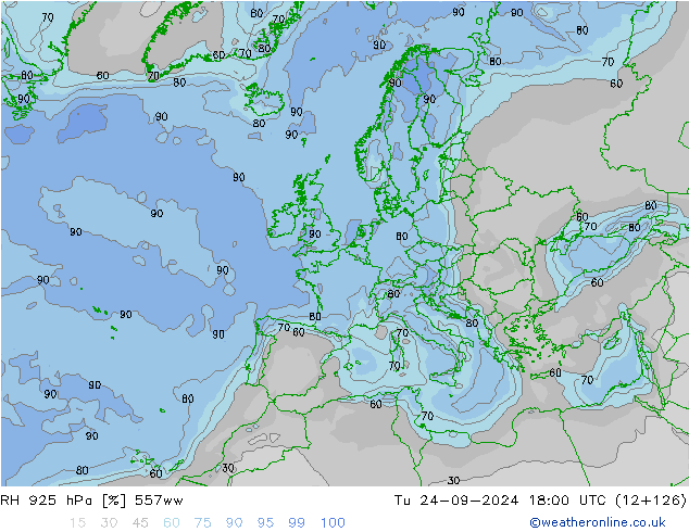 RH 925 hPa 557ww Tu 24.09.2024 18 UTC